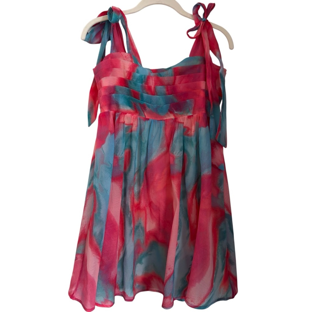 Flying Tomato Pink Blue Chiffon Mini Dress - Large
